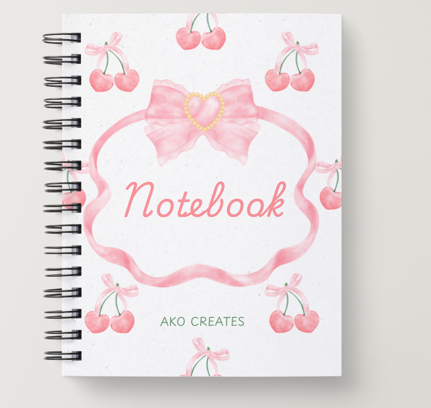 Pink Cherry Bow A5 Note Book