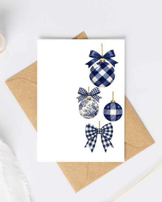 Blue Plaid Bauble Christmas Card