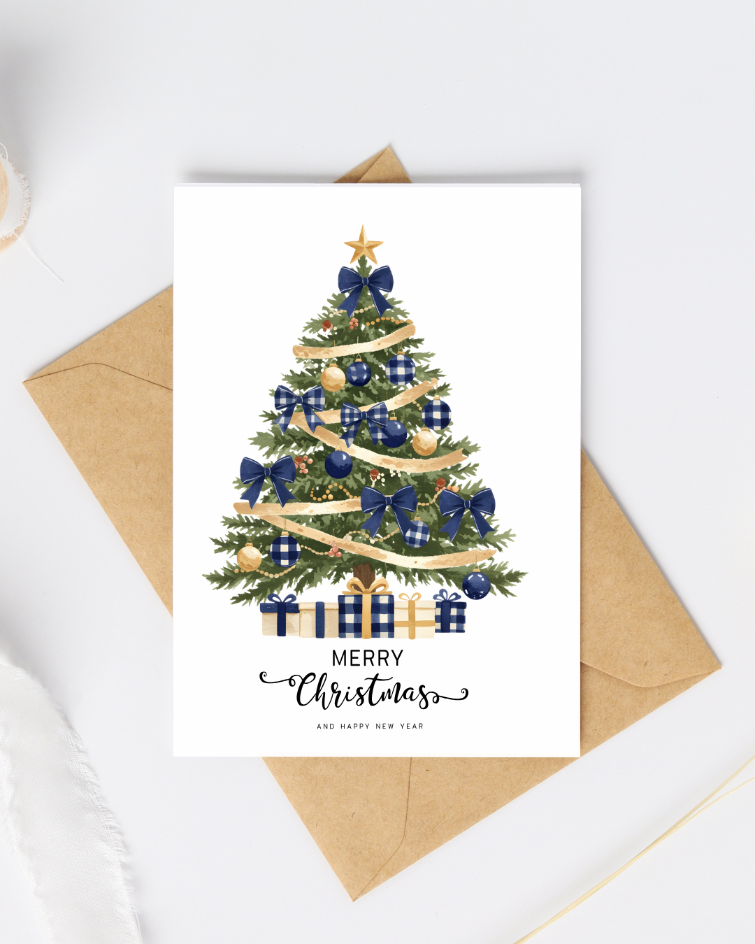 Blue Plaid Christmas Card