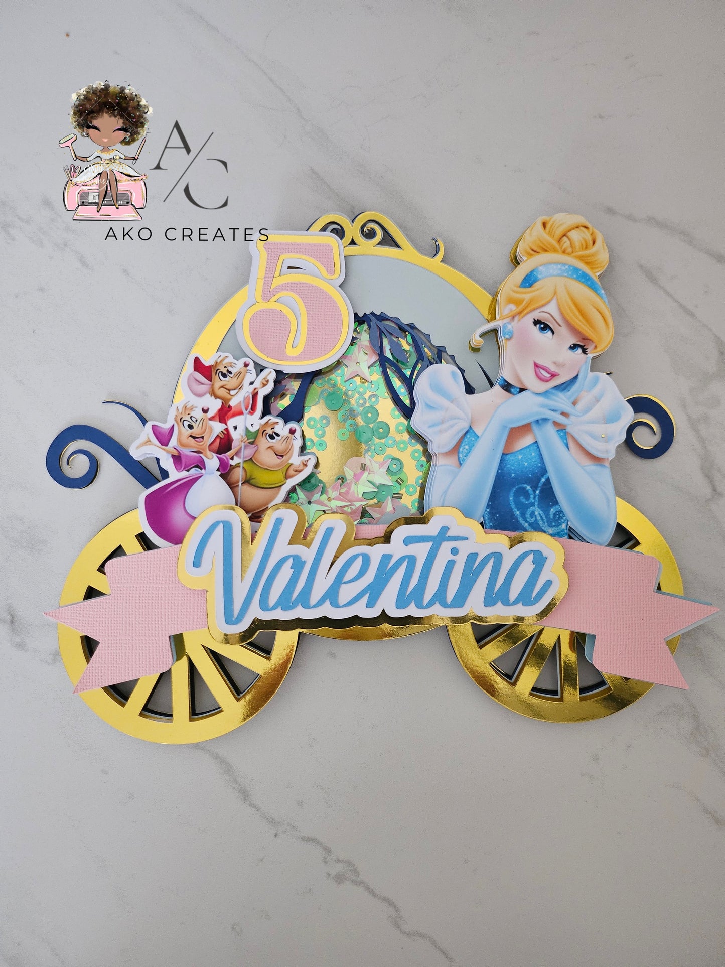 Personalised Cinderella Shaker Cake Topper