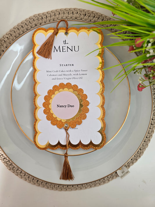 Sparkle Wedding Menu With Name Tag