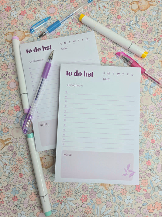 Purple To Do List Note Pad A5