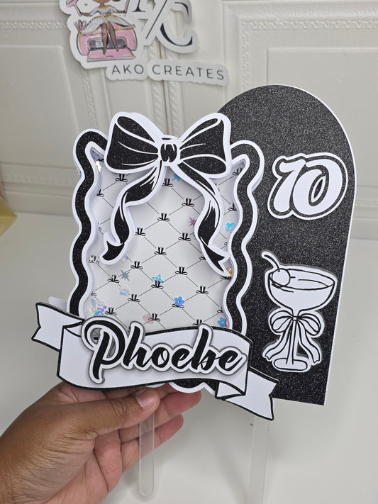 Coquette Monochrome 3D Shaker Cake Topper