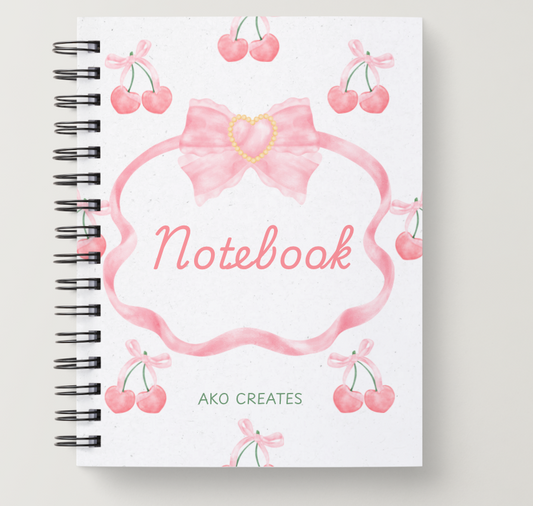 Pink Cherry Bow A5 Note Book