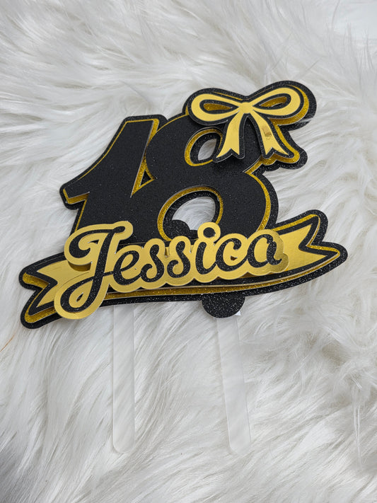 Black & Gold 18th Cake Topper