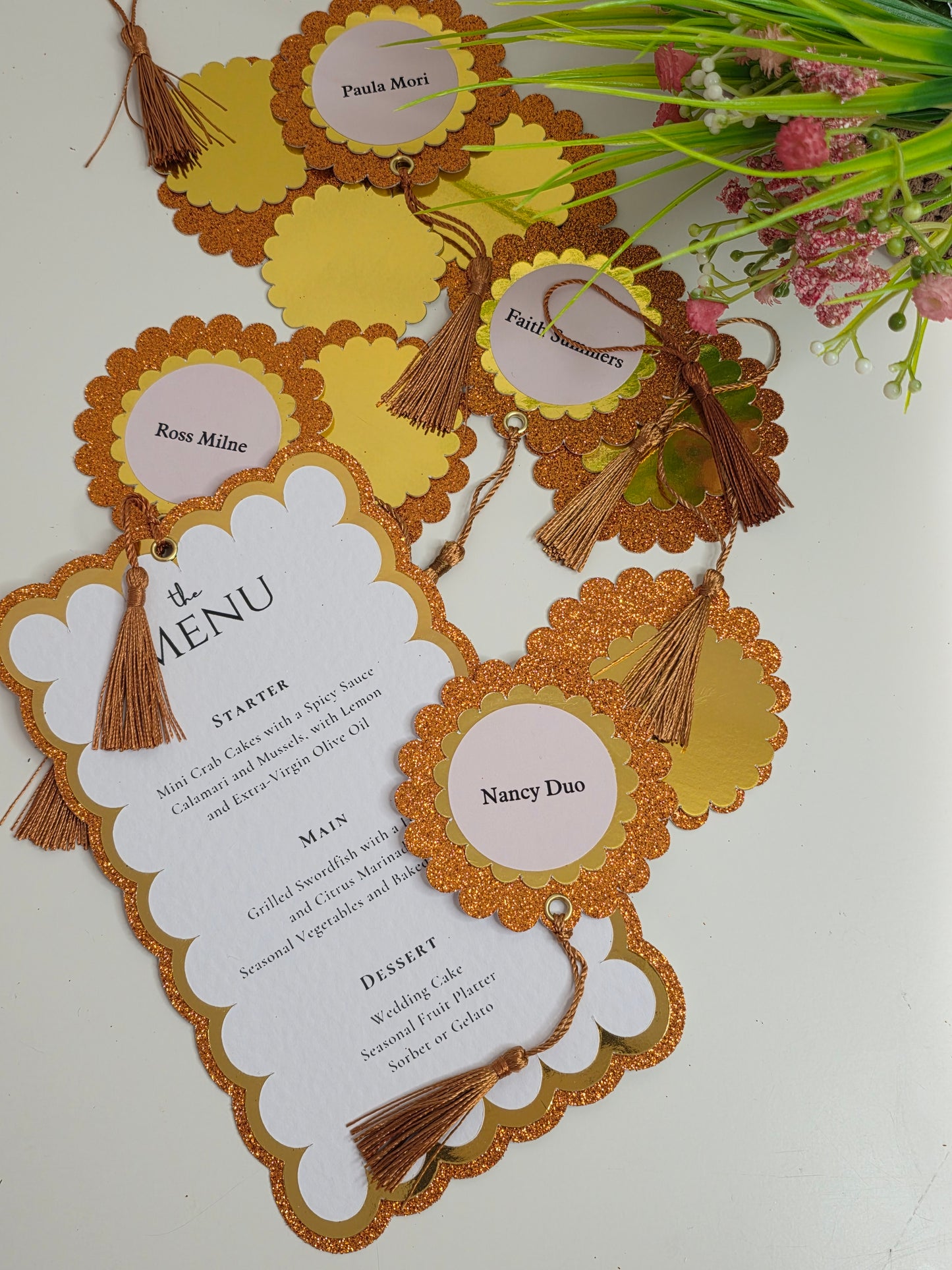 Sparkle Wedding Menu With Name Tag