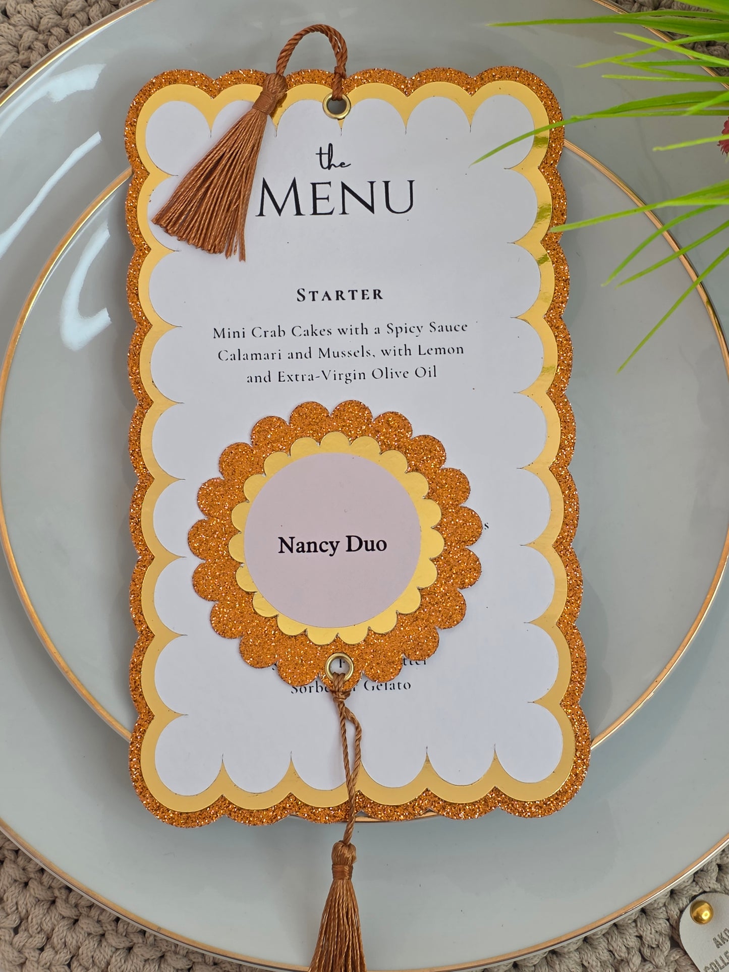Sparkle Wedding Menu With Name Tag