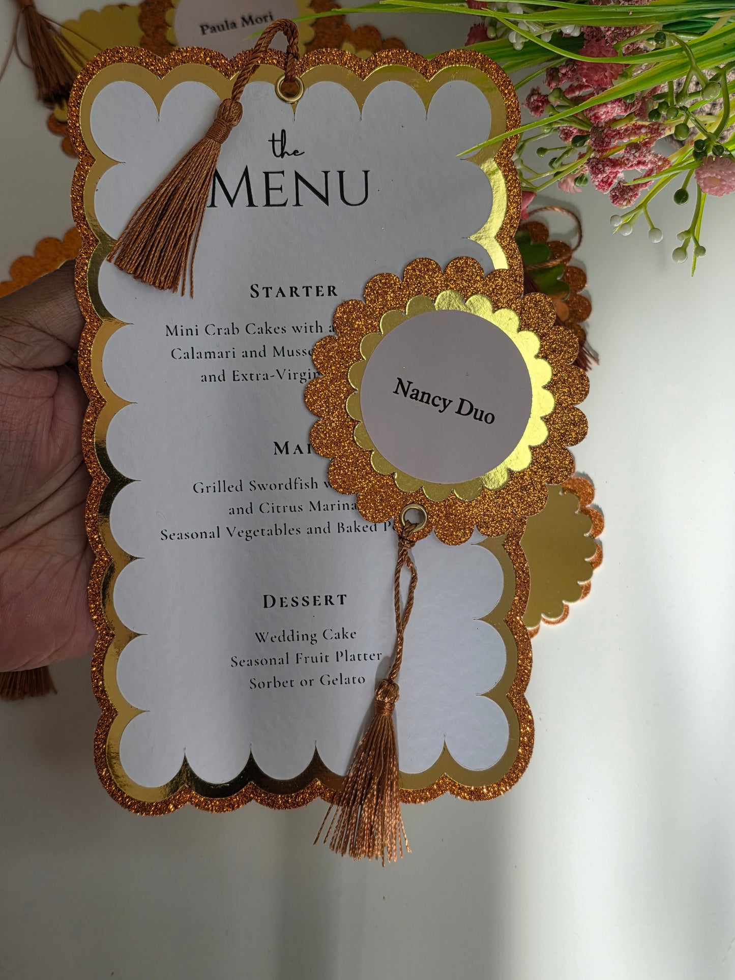 Sparkle Wedding Menu With Name Tag
